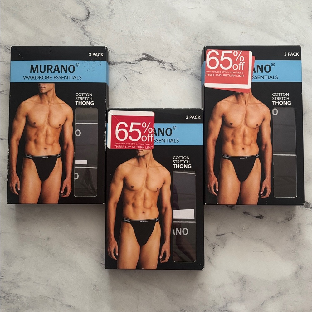 Murano Cotton Stretch Thong Underwear 3 Boxes - 9 Thongs - Blue Black Gray S